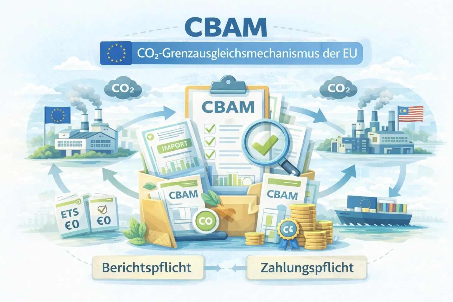 Plan zu Berichtspflicht und Zahlungspflicht -  CBAM